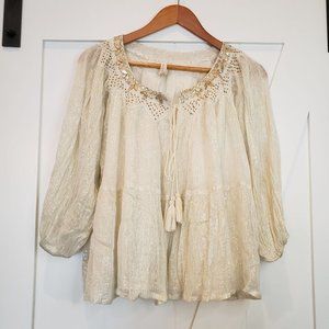 RAGA Madi Shimmer Swing Blouse Anthropologie White Hippie Boho, Size Small